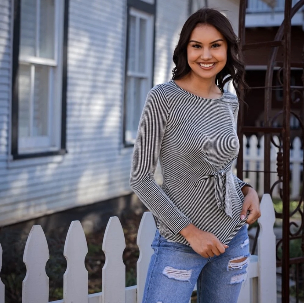 CautionToTheWind Gray and White Long Sleeve Top